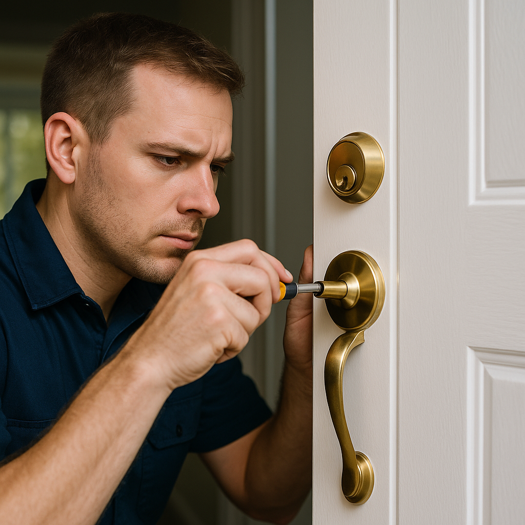 Professional locksmith at work
